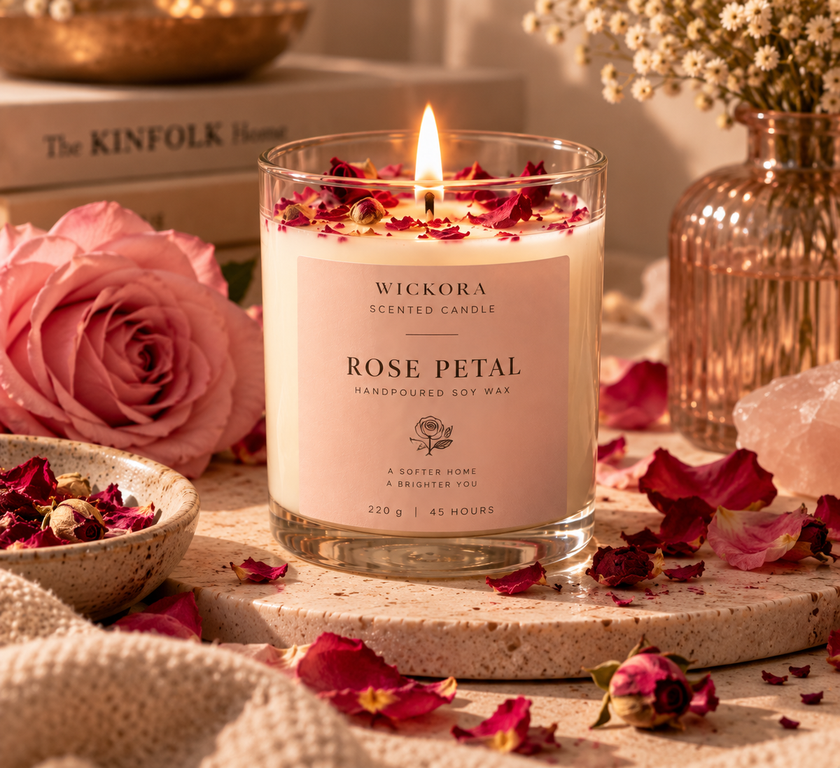 Rose Petal Scented Soy Candle